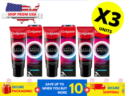 Pack of 3 Colgate Optic White O2 Whitening Toothpaste Active Oxygen Bubbles 85 g