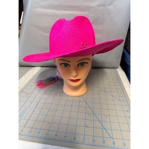 Ruslan Baginskiy‎ Neon Pink Straw Fedora Hat RB Monogram Size S Made in Ukraine Hand-Dyed Wide-Brimmed Hat • Ruslan Baginskiy Hats  main image 3