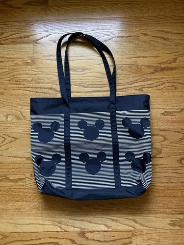 Walt Disney World Mickey Mouse Black and White Striped Nylon Zipper Tote Bag