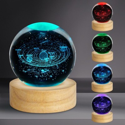 3D Solar System Crystal Night Light 2.4in Galaxy Planets Glass Table Lamp Dec...