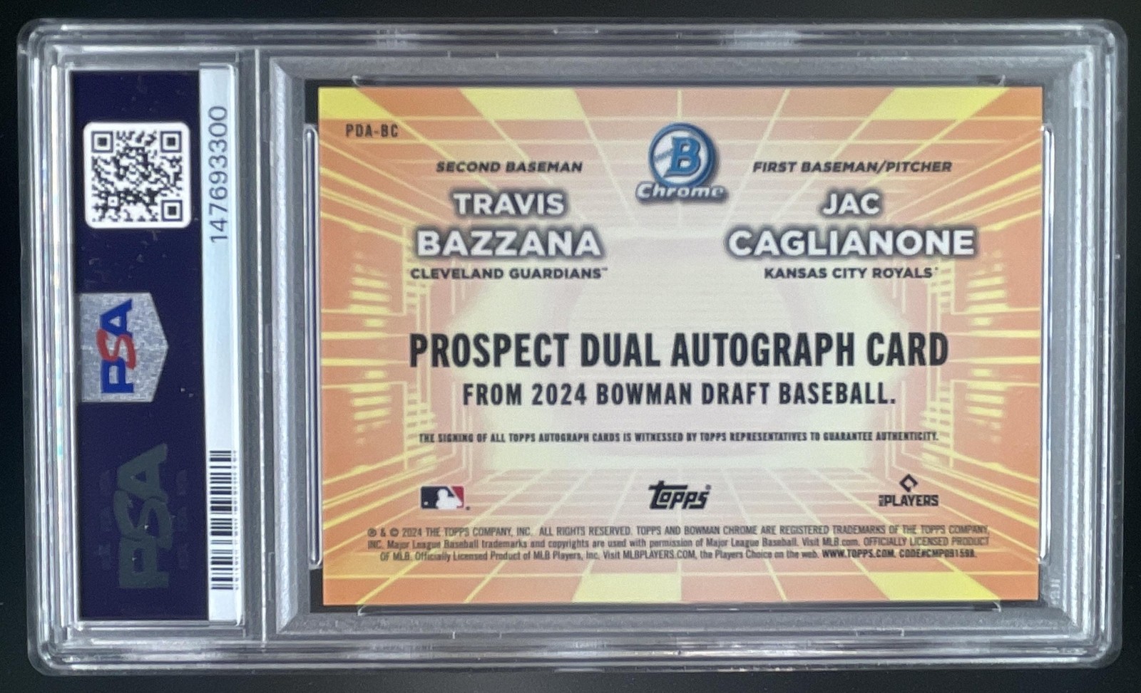 2024 Bowman Draft Travis Bazzana Jac Caglianone Auto Orange Refractor /25 PSA 10 view 2