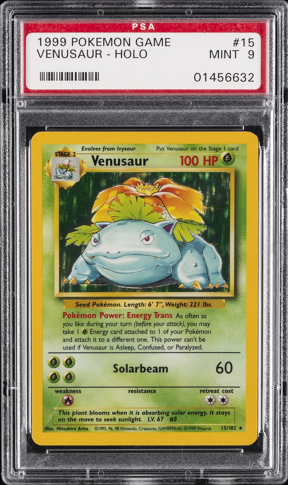 1999 POKEMON BASE SET UNLIMITED #15 VENUSAUR-HOLO PSA 9