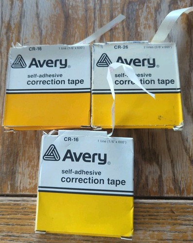 Vtg Lot Of 3 Avery Self-adhesive Correction Tape Cr-16 (1/6"×600") 