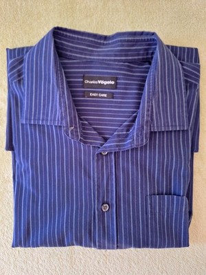 Charles Vögele Dark Night Blue Shirt BLUE Easy Care 43 44 OUTLET FAIR PATTERN
