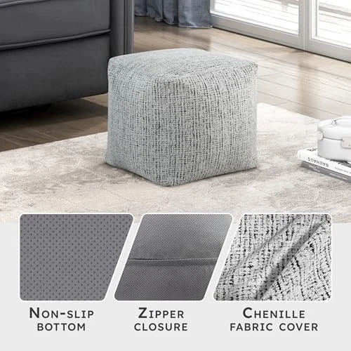 Puf otomano, reposapiés otomano cuadrado, puf de tela de chenilla, pie pequeño Foto 2 de 4