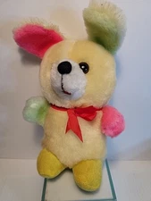 Dan Brechner Teddy Bear Plush Stuffed Animal Pastel Rainbow Colors Vintage 7"