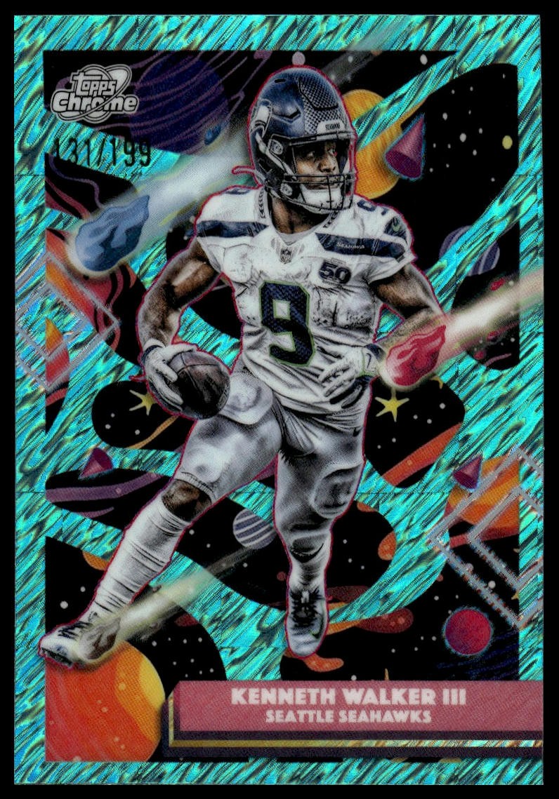 2025 Topps Chrome Cosmic #90 Kenneth Walker III Aqua Equinox Refractor #/199