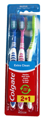 Zahnbürste COLGATE 3er ( 2 + 1 ) Extra Clean Medium Reise Urlaub Camping neu