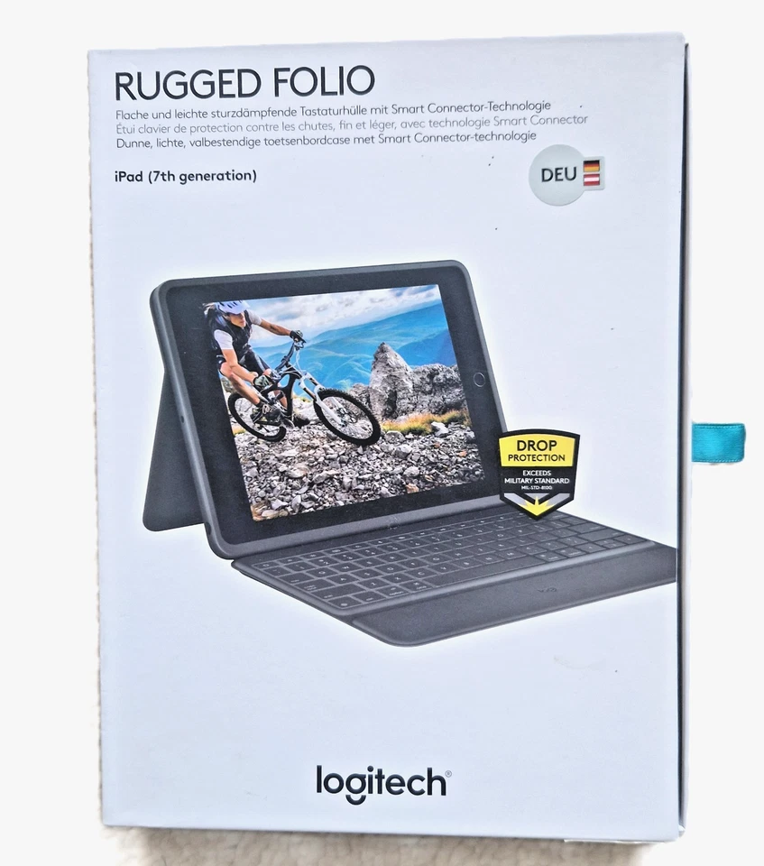 Logitech RUGGED FOLIO Schutz-Hülle m. Tastatur Grau für Apple iPad 7. 8. 9. Gen