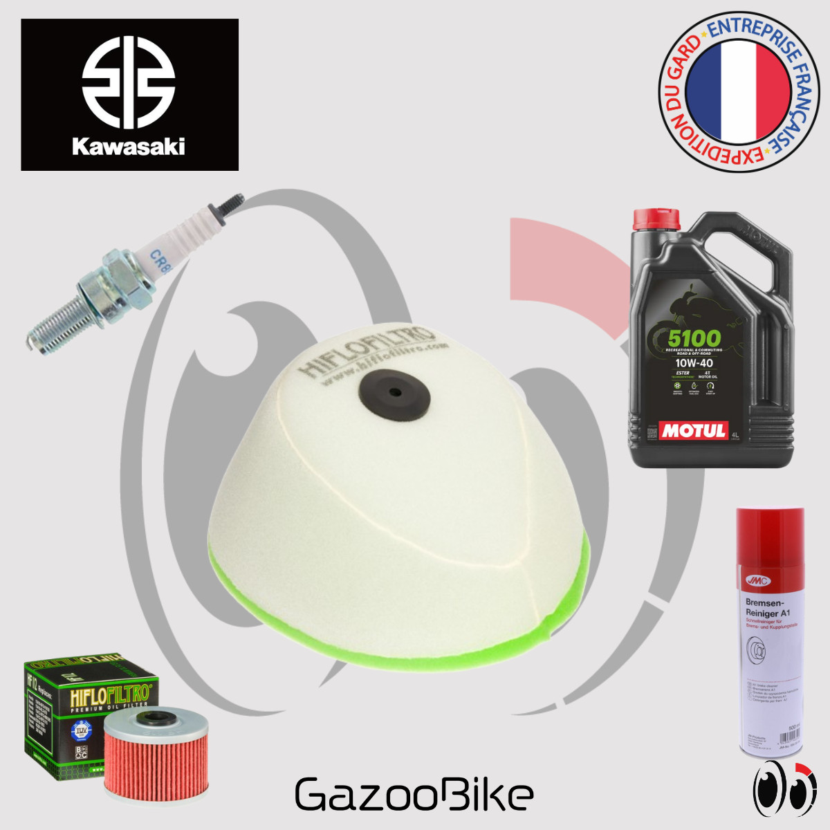 Kit entretien KAWASAKI KLX 250 R 1994-1997 avec huile MOTUL 5100 10W40 et filtres pour vidange