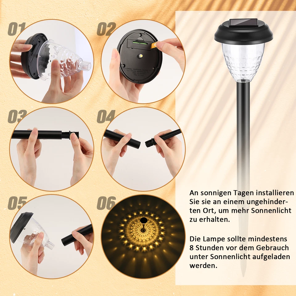 Solarleuchten Garten, 4er Set Solarlampen für Außen, LED Licht Solar Wegeleuchte - Bild 4 von 4