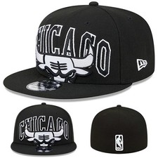 New Era Chicago Bulls Fitted Hat Official NBA Tip Off Black White Big Logo Cap