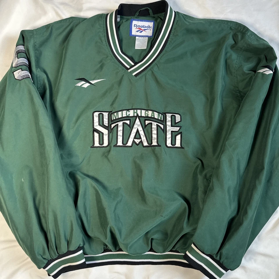 Chaqueta cortavientos suéter verde Reebok vintage Michigan State años 90 talla: M Foto 3 de 4