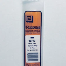 Plastruct 90712 Styrene Rectangle Strip 0.010"x 0.040"x 10" (10)