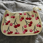 White Faux Leather Pebbled Cherry Print Zip Crossbody Bag Strap