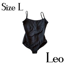Leo Ladies Black Shelf Design Cut Solid Black Leotard Large