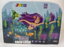Girls Tin Tea Pot Tea Party Toy Set With Case - 35 Pieces - Mermaid Theme NEW
