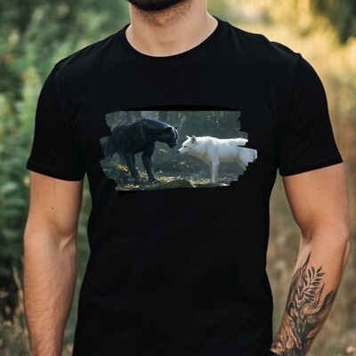 Mens Black Panther Meets Wolf Motif Cotton T-Shirt Size XS to 5XL