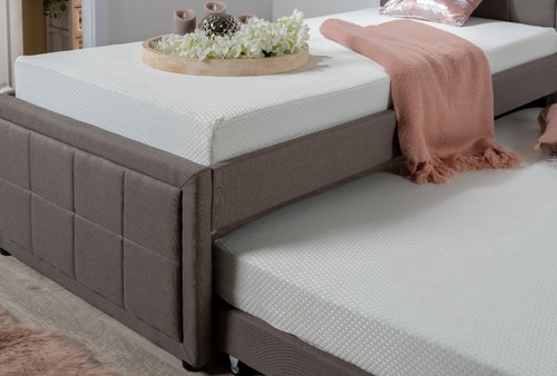 3FT Single Trundle Bed Frame with Mattress Grey Pine Wood Pull-Out Guest Bed - Picture 6 of 6