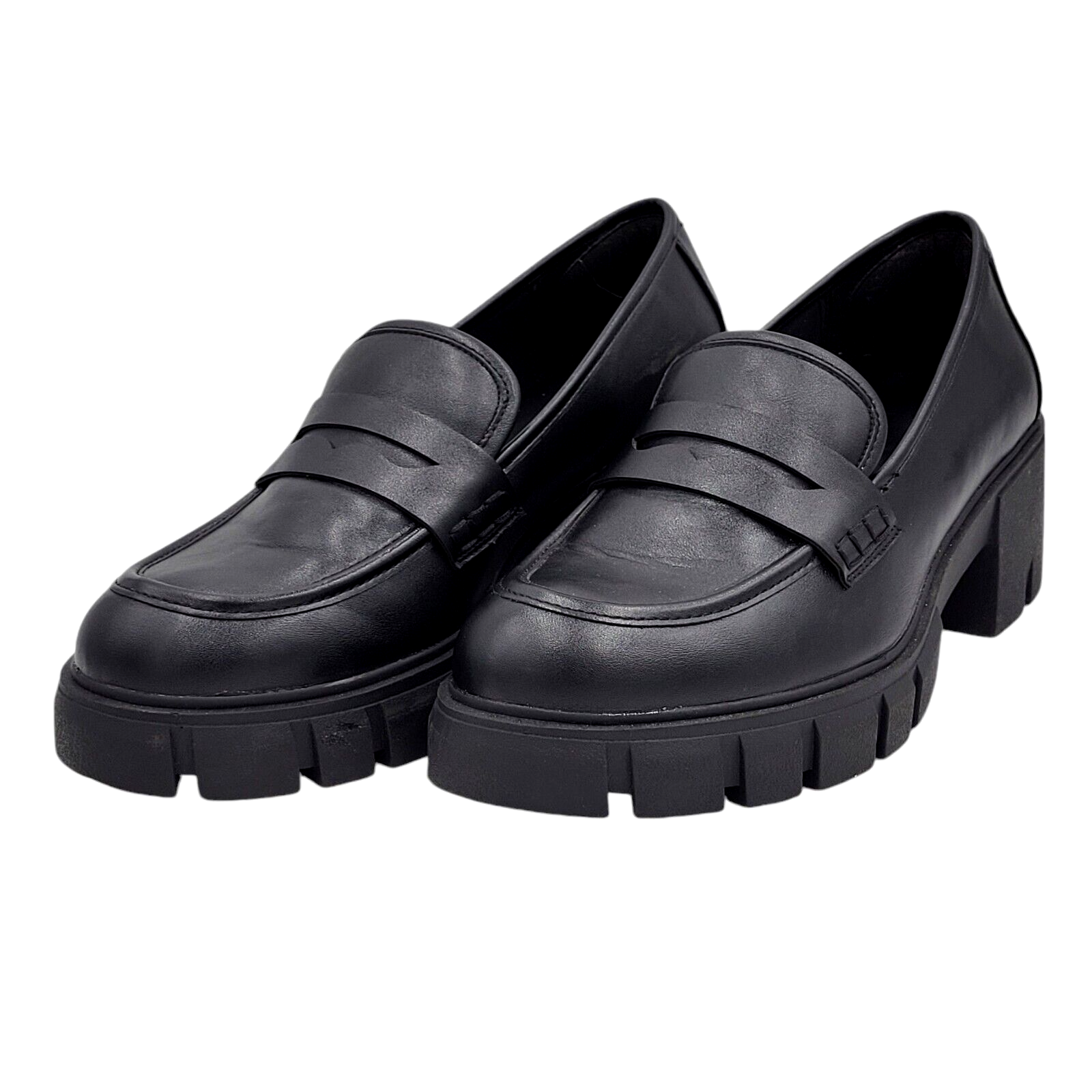 SAOLA Mocassini Torrid Penny taglia 11 5 WW neri suola grossa a strappo ecopelle PU slip on