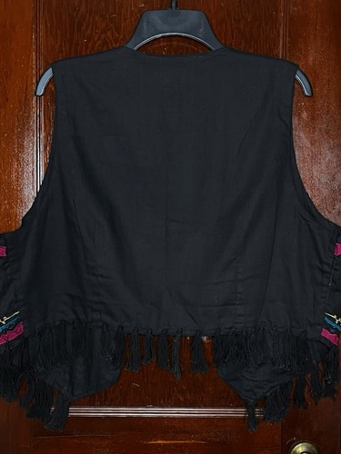 VINTAGE 1980'S STEFANO COTTON WESTERN FLORAL EMBELLISHED VEST FRINGE HEM L LARGE - Picture 2 of 3
