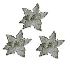 3 Pack of Silver Poinsettia Picks with Berry Centers