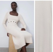 Zara Aline Midi Ribbed Cream Knit Dress - NWT - Large