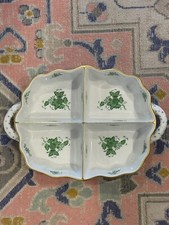 Large Herend Chinese Bouquet Green Four Section Platter Apponyi Flowers Handles