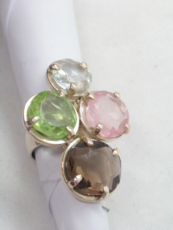 ANELLO in ARGENTO 925 con Pietre semipreziose: Acquamarina, Peridoto, Quarzi - Immagine 3 di 4