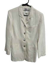 Separate Elements Cream Linen Blend Blazer Jacket Button Front Long Sleeve Sz 6P