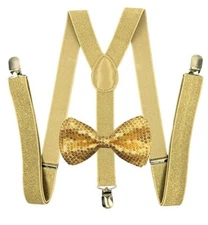 GOLD Bow Tie & Glitter Suspender for Tuxedo