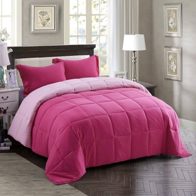 3pc Queen Size Comforter Set - All Season Reversible Down Full/Queen Pink