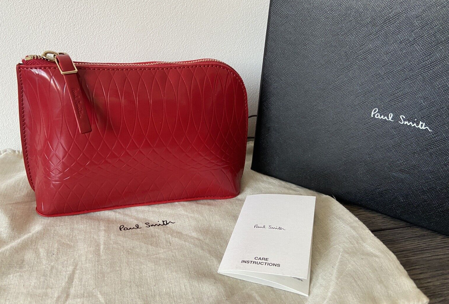 Paul Smith No 9 Neceser Embrague Brillante Cuero Rojo Venta Nuevo en Caja