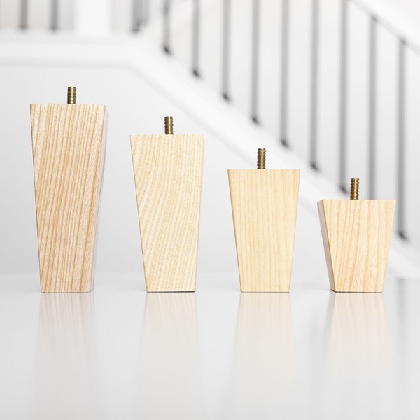 Patas cuadradas para muebles, juego de 4, 3 4 5 6 8 10 12 pulgadas de repuesto de pies de madera de fresno