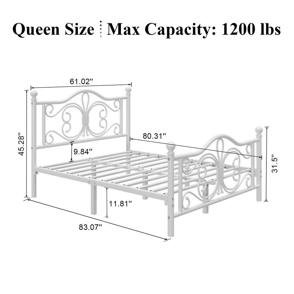 Metal Platform Twin/Full/Queen Bed Frame with White Headboard & Footboard - Image 4 of 4