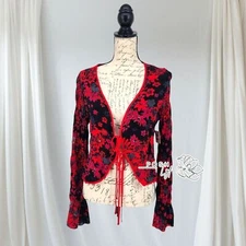 Free People NWT Venice Floral Tie Front Top Red XS