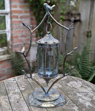 LATERNE STANDLATERNE GARTENLATERNE AUF STANDFUSS VOGELWINDLICHT METALL GLAS