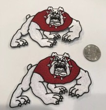  2 -BULLDOG Embroidered Iron on Patches 4"x3" Burgundy  White Awesome 