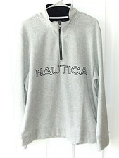 Nautica Size L New Gray Quarter Zip Pull Over Spell Out Sweatshirt