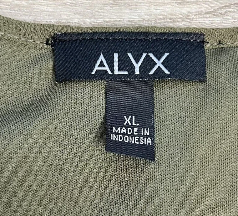 ALYX blusa top a strati manica lunga scollo a scoop taglia XL verde scuro trasparente