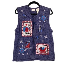 Bobbie Brooks Christmas Holiday Sweater Vest Size Large Snowman  Sleigh