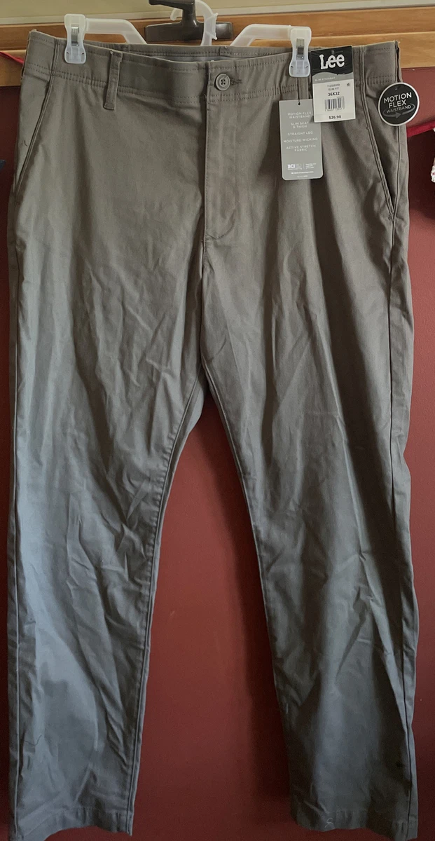 Lee Active Stretch Slim Fit Straight Flat Front Taupe Khaki Pants