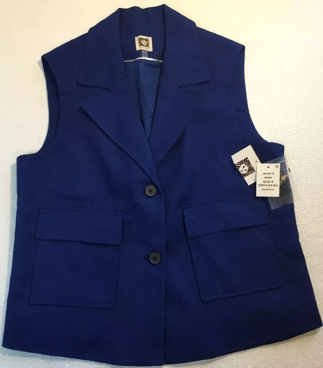 NEW ANNE KLEIN Vest Size 10 Medium M Royal Blue Dress Suit Jacket Womens Coat