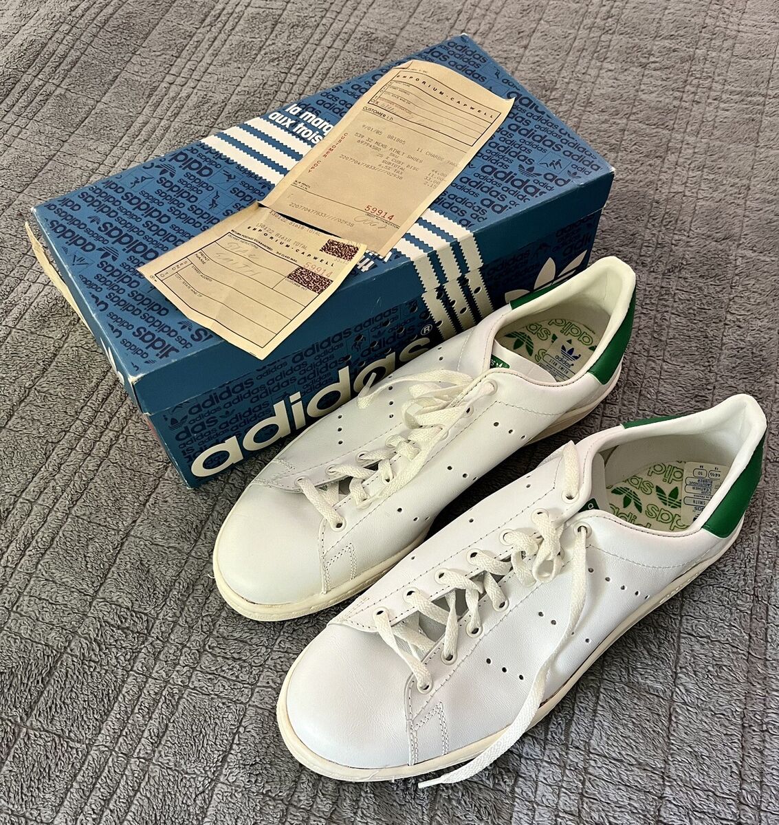 Deadstock 80's Adidas Stan Smith AF1028 Sneaker with Box and Deadstock 80's Adidas Stan Smith AF1028 Sneaker with Box and