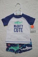 NEW CARTERS BABY BOY SWIM SET RASH GUARD SHORTS MIGHTY CUTE SHARK 6 MONTH