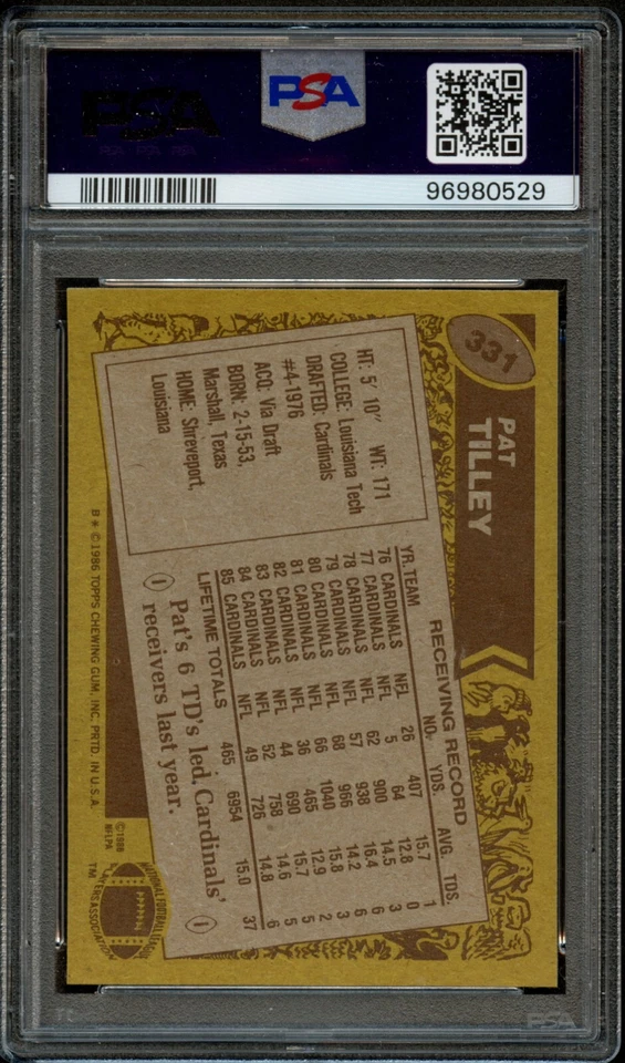 FB - 1986 Topps - #331 - Pat Tilley - PSA 9 - MINT - Image 2 of 2