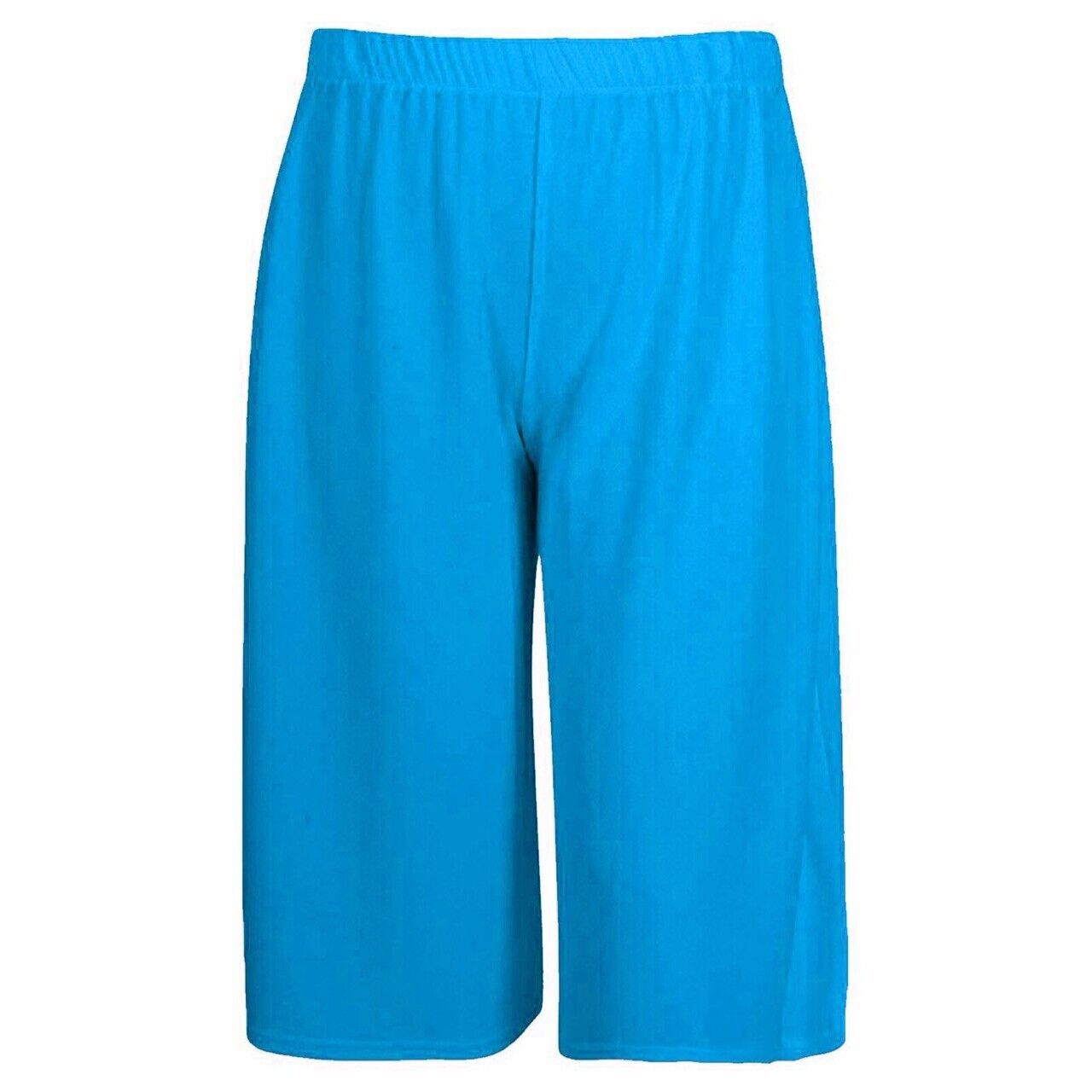 Womens 3/4 Wide Leg Palazzo Shorts Ladies Elasticated Stretch Plain Bottoms 8-26