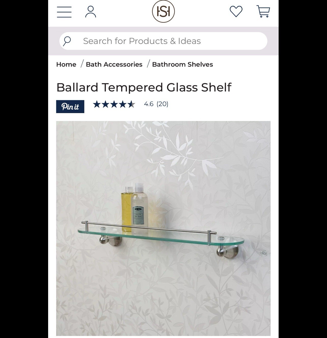 Signature Hardware-Ballard Collection Tempered Glass Shelf -Chrome