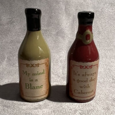 CABERNET & BLANC PORCELAIN WINE BOTTLE SALT & PEPPER SHAKERS
