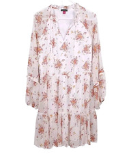 New VINCE CAMUTO Dress Sz L Tiered Ruffle Long Sleeve Floral Cottage